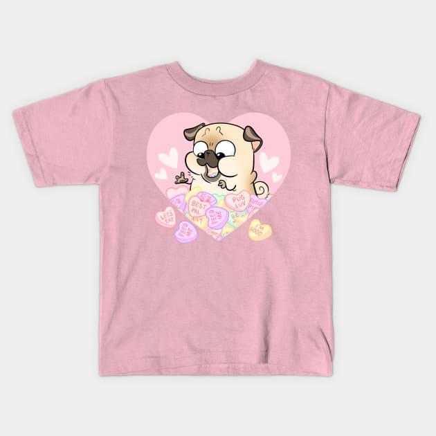 Valentine Hearts - fawn pug Kids T-Shirt by Inkpug